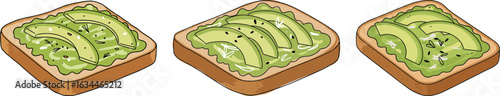 Avocado toast slices arranged in hand-drawn style  