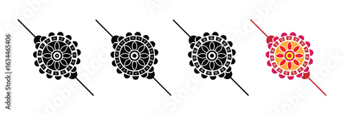 Rakhi festival traditional decorative thread icon vector illustration with Swastik sacred symbol for brother sister celebration Indian design set.