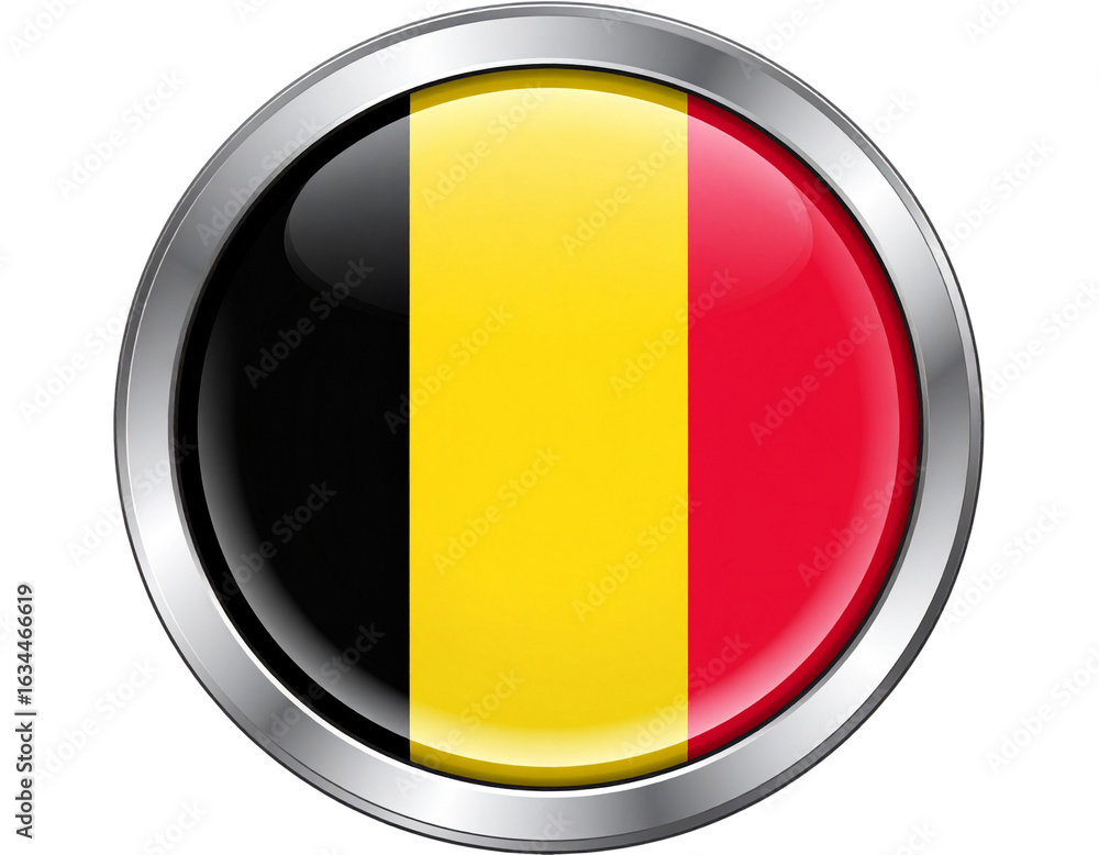 Fototapeta premium Silver Metal Emblem with Belgium Flag, Glossy 3D Badge Design on Transparent Background