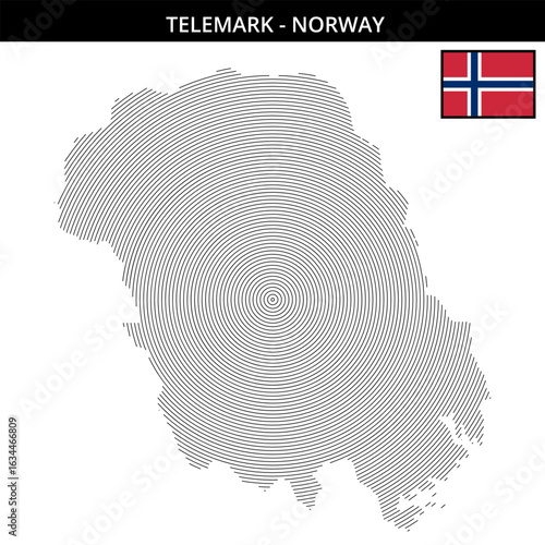 Geographical map of Telemark Norway with country flag details