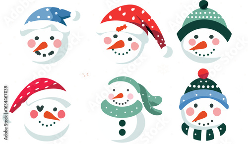 Collection of cute snowman faces