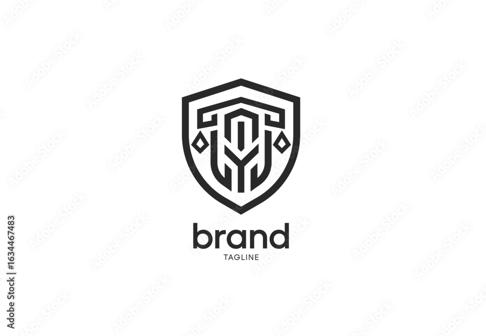 Naklejka premium Shield emblem with tree silhouette for business branding