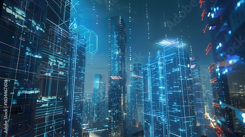 Wallpaper Mural Glimpses of Quantum Computing Centers Amidst a Futuristic City’s Night View: Where Luminous Skyscrapers Meet Cutting-Edge Quantum Hubs, Illuminated by Neon Glows and Holographic Interfaces. Torontodigital.ca