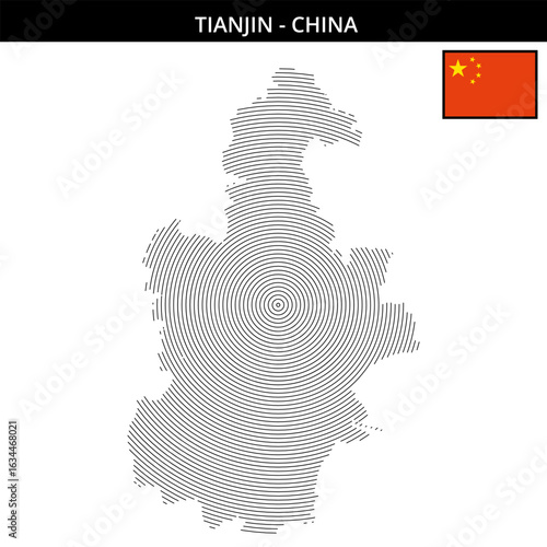the unique map design of Tianjin China with flag