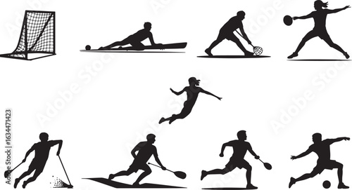 Lacrosse Sport Silhouettes Collection Isolated on Transparent Background Vector Graphic