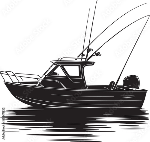 Fishing Boat Silhouette on Transparent Background for Nautical and Recreational Designs