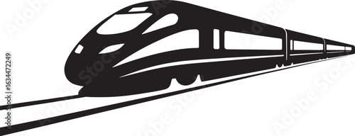 High-Speed Train Silhouette on Tracks with Transparent Background for Transportation Designs Vector