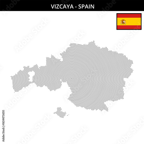 Vizcaya map design featuring Spain flag and geographical features