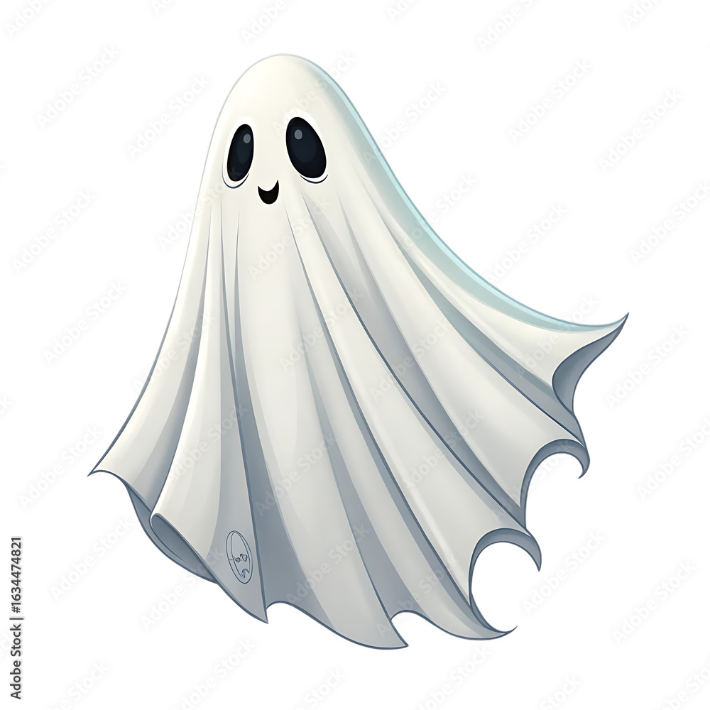 Cute cartoon ghost with a happy face isolated on transparent background Cute cartoon ghost with a happy face isolated on transparent background