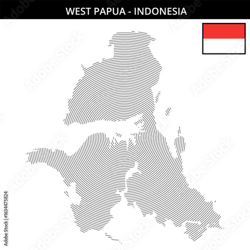West Papua Indonesia with its geographical map and flag