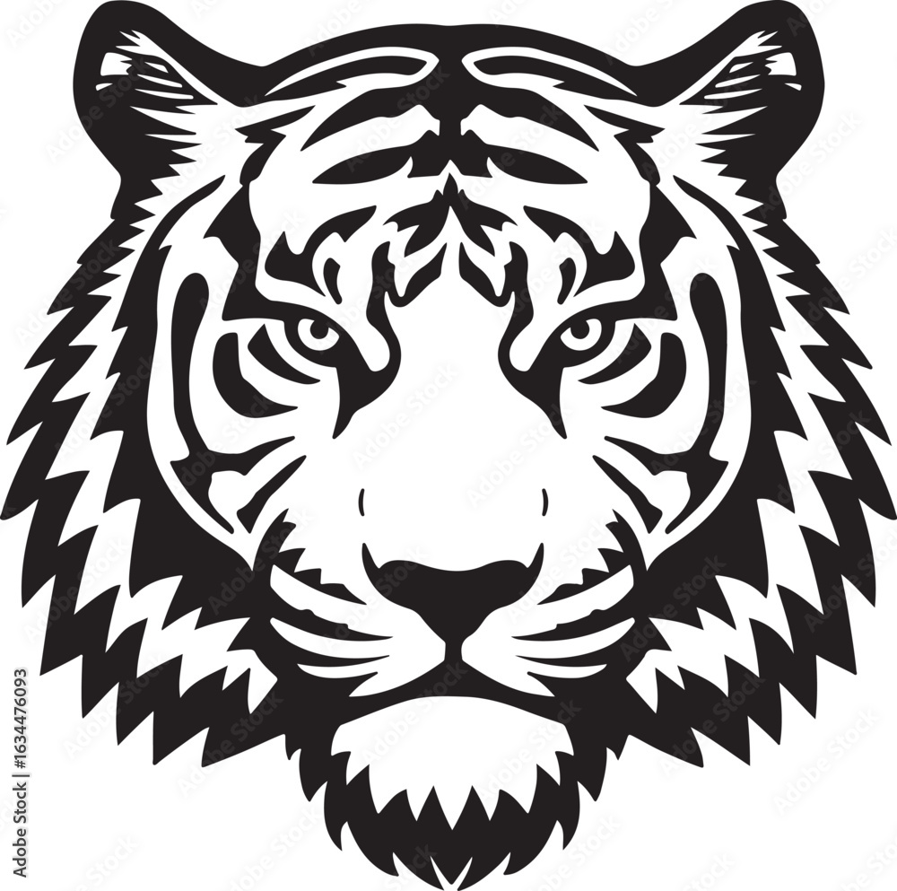Fototapeta premium Tiger Head Silhouette Vector Icon – Fierce Feline Face in Bold Black for Logos, Tattoos & Wildlife Branding