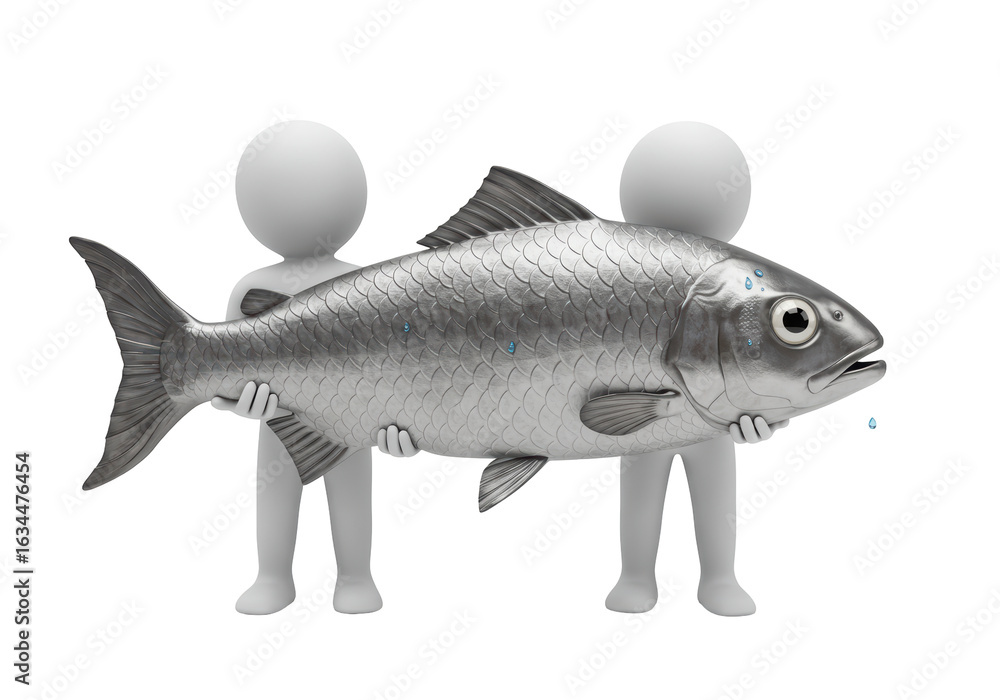 Obraz premium Isolated Two People Carrying Large Silver Fish