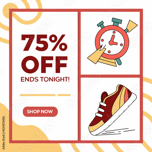 75% Off Sale Ends Tonight Sneakers and Stopwatch Illustration