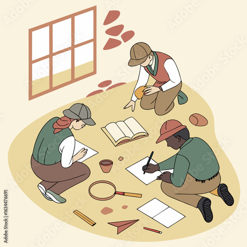 Archaeological Team Examining Artifacts During an Excavation