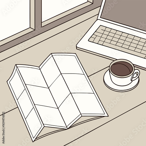 Beige and Brown Minimalist Workplace Flatlay Illustration