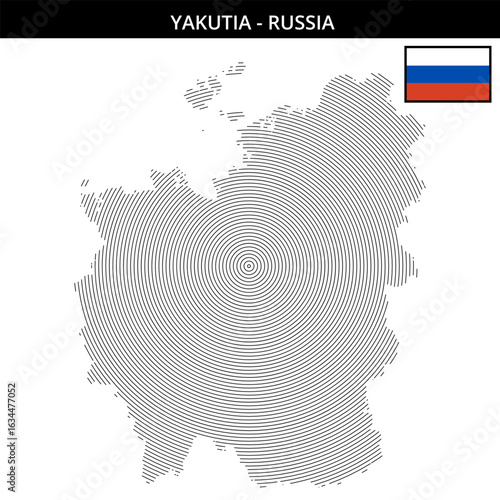 Unique geographical map of Yakutia with Russia flag design
