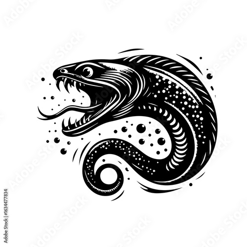 Aggressive Snake Illustration in Black and White.