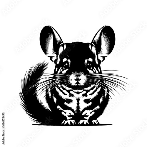 Black and White Chinchilla Illustration.