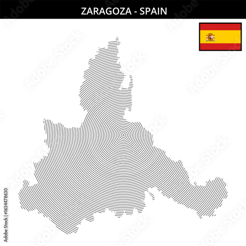 the unique map design of Zaragoza Spain featuring its flag