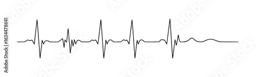 Black line drawing of a heart rhythm electrocardiogram heart beat