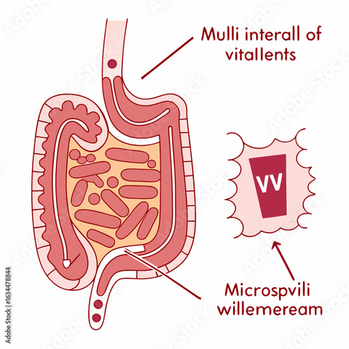Detailed Diagram of the Intestine Showing Microvilli and Villi