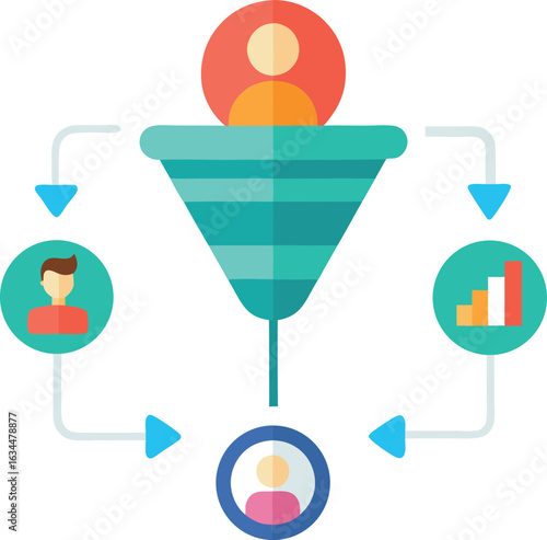 Sales Funnel Stages With User Flow And Icons