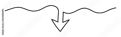 Black wave line with downward pointing arrow white line art