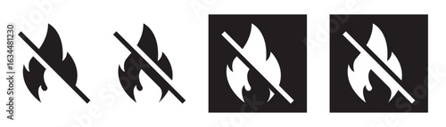 No fire sign vector icon. Do not ignite fire sign. Warning symbol icon and safety information for the general public. Vector illustration