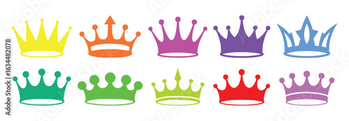 Colorful royal crowns collection isolated on white background regal monarchy
