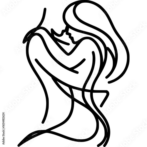 Embrace of Affection: A delicate line drawing embodies the intimacy and closeness of two figures, their forms gracefully intertwined in a tender embrace, representing a moment of affection.