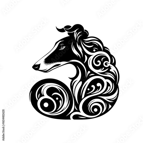 Elegant Stylized Borzoi Dog Head Illustration.