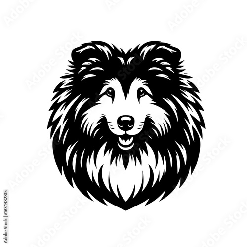 Happy Black and White Collie Dog Head Vector.