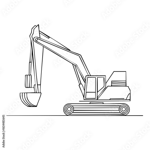 Excavator Construction Vehicle Line Art Drawing Construction equipment backhoe machinery bulldozer crawler tractor graphic