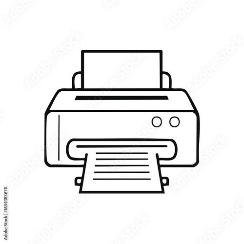 Minimalist Inkjet Printer Icon with Output Paper in Black Outline, Design Print Documents