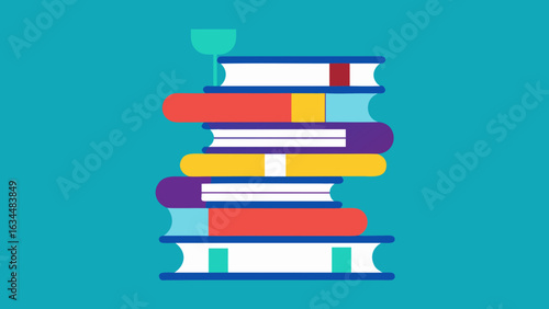 Colorful Book Stack Forming D N A Helix Teal Background