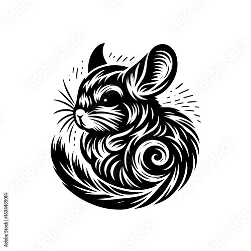 Stylized Black and White Chinchilla Illustration.