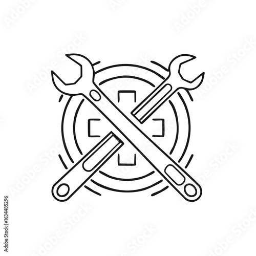 Plumbing Repair Icon: Wrenches Crossed Over a Symbol Representing Pipes