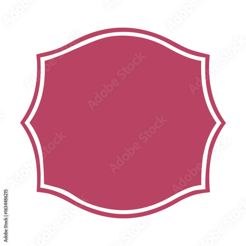 Maroon badge with a white border and unique shape perfect for labels and decorative design elements usage
