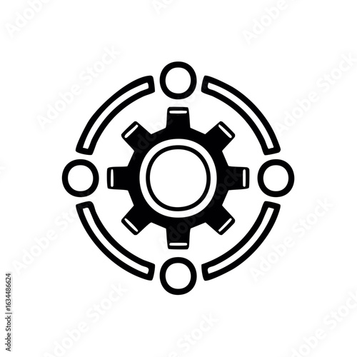 Gear and Circle Linked Connection Icon Symbolizing Teamwork and Global Collaboration