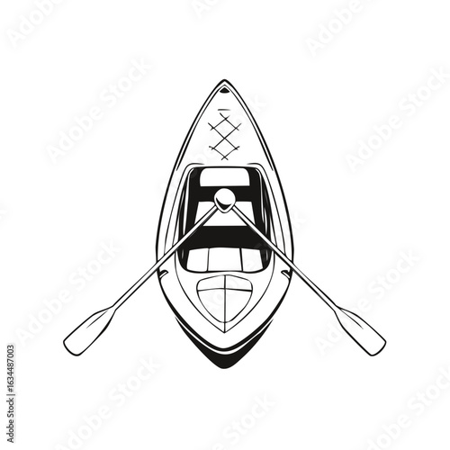 Isolated monochrome rowboat with oars illustration top view vector graphics