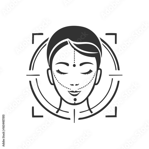Face lifting scheme graphic concept. Aesthetic surgery procedures design symbol. Facial contouring with markup lines illustration.