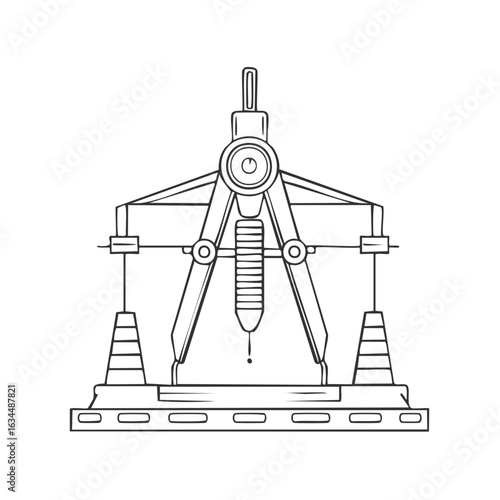 Line Drawing of Abstract Machine with Suspension and Geometric Design Elements
