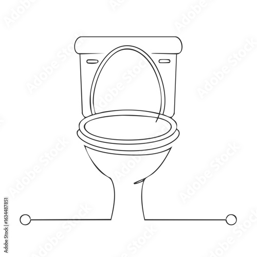 Toilet Bowl Line Art Illustration Design for Restroom Interior Plumbing Fixture Outline Continuous Drawing Style