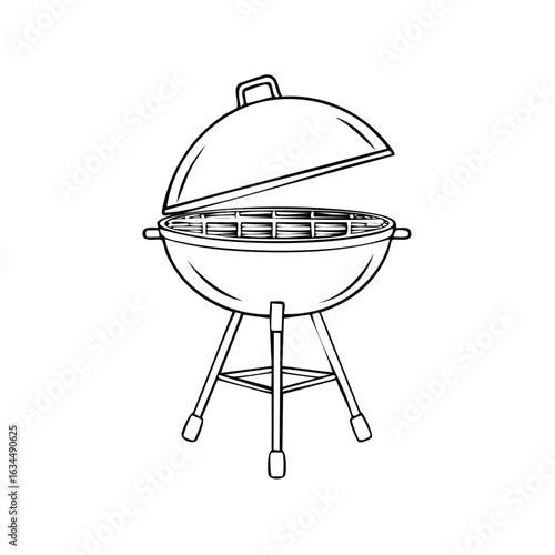 Illustration of barbecue grill with open lid, preparing for outdoor cooking and grilling food, representing backyard bbq and summer meals