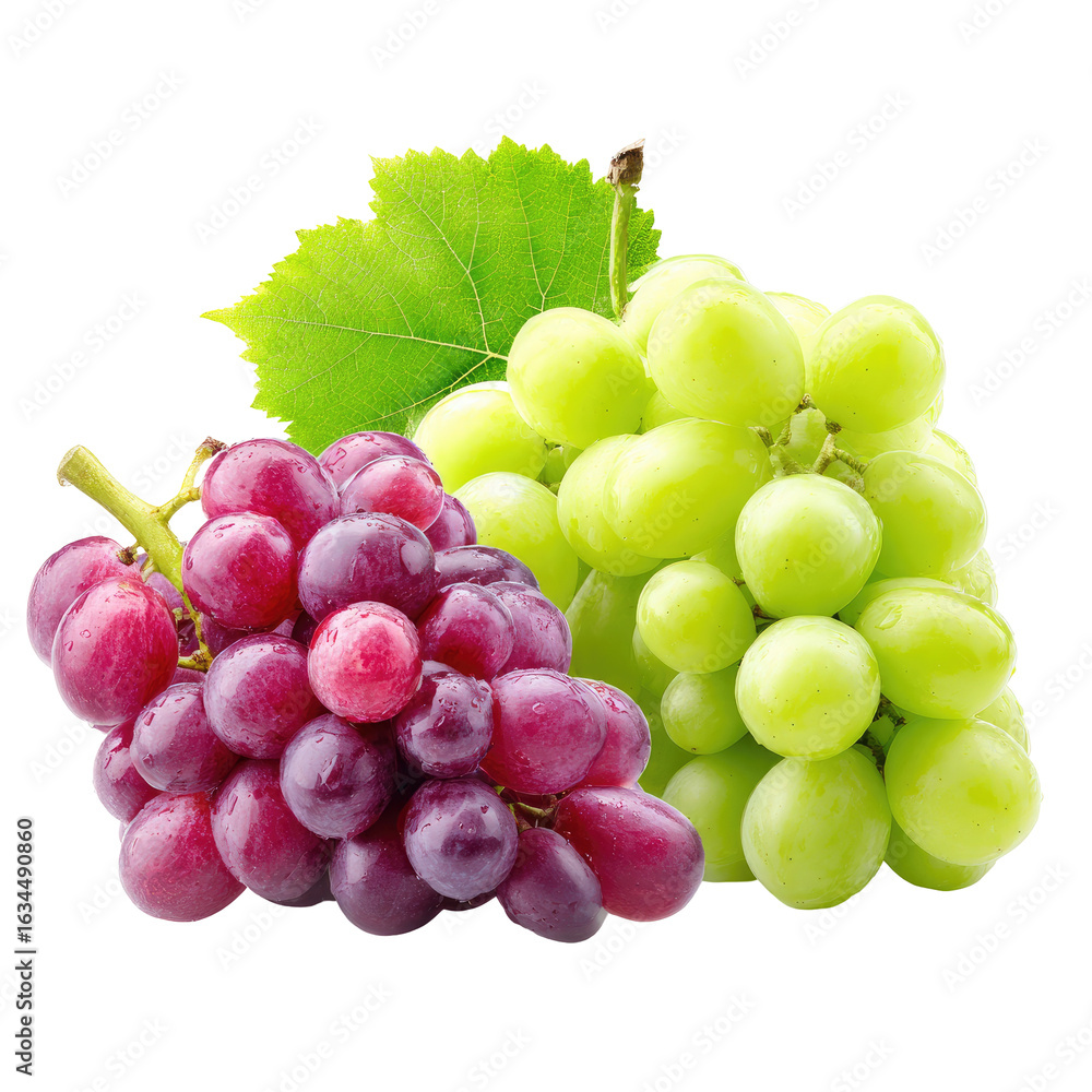 Fototapeta premium Close-up of red and green grapes, bunches, leaves