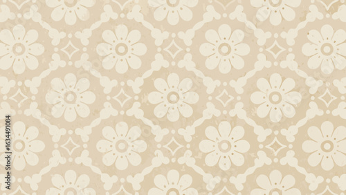 Floral pattern with repeating flower motifs and diamond shapes in a vintage beige color palette design