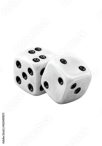 Two white dice, showing numbers, stacked