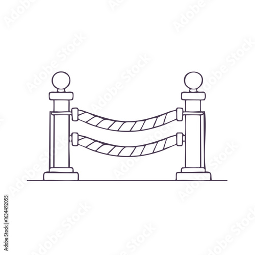Doodle rope barrier with two stanchions and parallel hanging ropes used for events or crowd control line art