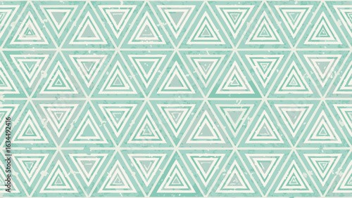 Repeating triangle pattern with concentric shapes in light green and white with a distressed texture