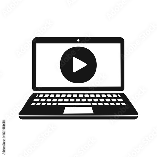 Laptop Displaying a Play Button Icon Ready to Start Streaming or Playing Media Content